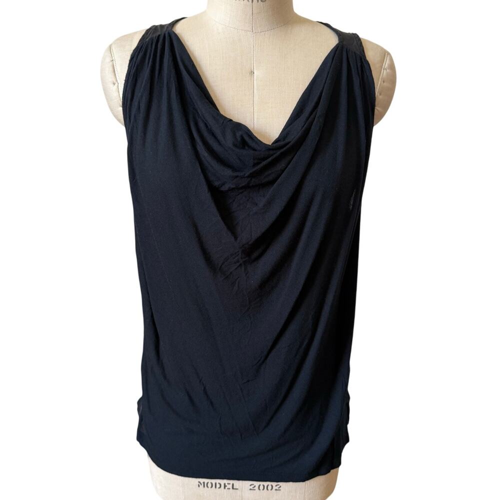 Haute Hippie Lost Love Cowl Neck Black Tank Top in Modal & Silk Size Large